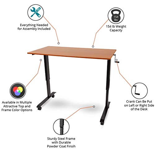 Stand Up Desk Store Crank Adjustable Height Rolling Standing Desk (Black Frame/Teak Top, 48" Wide) - color: Black Frame/Teak Top, size: 48 Inches Wide