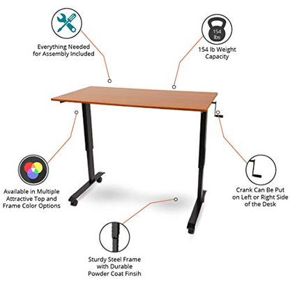Stand Up Desk Store Crank Adjustable Height Rolling Standing Desk (Black Frame/Teak Top, 48" Wide) - color: Black Frame/Teak Top, size: 48 Inches Wide