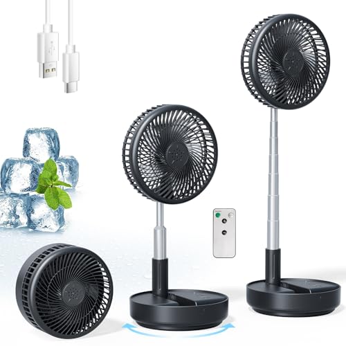 Portable Rechargeable Fan,7200mAh Battery Oscillating Fan with Remote | 6-21H,Foldable, 4 Speed Settings, Desk Travel Fan for Sleeping Camping Cruise, RV - Black 8" - color: Black-7200mAh, size: 8 inch