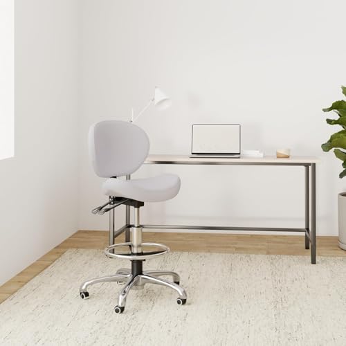 Kaleurrier Adjustable Stools Drafting Chair: with Back Support & Foot Rest | Ergonomic Design Solves Physical Discomfort and Safety Hazards Issues - Heavy Duty 400 lb Weight Capacity - for Professionals - color: White
