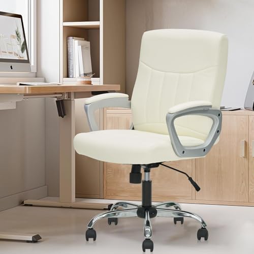 CLATINA Office Computer Desk Chair Executive Mid Back Chair Comfortable Ergonomic Managerial Chair Adjustable PU Leather Home Office Desk Chair Swivel, White 4PK - color: White, size: 4 Pack