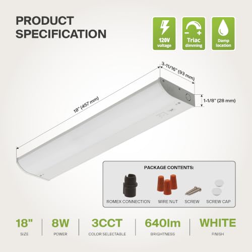 ASD LED Under Cabinet Lighting, 18 inch 8W 715 LM, Dimmable Hardwired Under Cabinet Lights for Kitchen, 3000K Soft/4000K Cool/5000K Daylight, Under Counter Light Fixtures, ETL, White, 20 Pack - color: 18 Inch White, size: 20 Pack