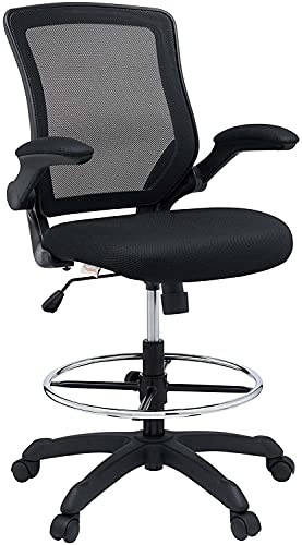 Modway Veer Reception Desk Flip-Up Arm Drafting Chair in Black - color: Black