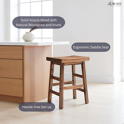 Alaterre Durango Solid Wood Rustic Bar Stool, Natural, 26-Inch | Counter Height Backless Barstool Kitchen Seating with Saddle Seat, Barstools for Kitchen and Home Bar - size: 26" Counter Height