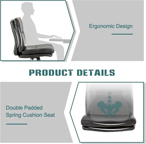 LUCKWIND Armless Office Desk Chair with Wheels, Mid-Back Criss Cross Swivel Task Chair, Height Adjustable Cushioned Vanity Chair, Double Padded PU-Leather Chairs for Home, Office & Bedroom (Black) - color: Black