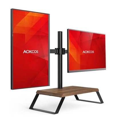 AOKCOS Dual Monitor Stand Riser for 12-27 Inch Computer Screens, Freestanding Double Monitor Stand for Desk, Adjustable Dual Monitor Mount Each Arm Hold up to 22lbs, VESA 75x75/100x100mm