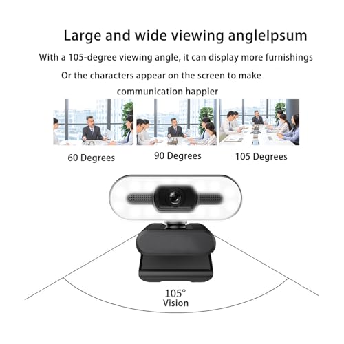 1080P HD Webcam with Microphone, Computer Web Camera Wide Angle with Adjustable Ring Light for Wins for OS X, USB Webcam for Video Streaming Conference