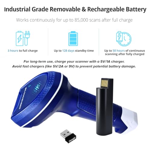 ScanAvenger 1D and 2D Portable Wireless Bluetooth Barcode Scanner: 3-in-1 - Cordless, Rechargeable Scan Gun for Inventory Management - Wireless, Handheld, USB Bar Code/QR Code Reader - Hand Scanner - style: 1D&2D With Replaceable Battery & No Next Gen Sta
