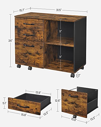 VASAGLE 3-Drawer Lateral File Cabinet, Home Office Printer Stand - color: Rustic Brown + Ink Black, size: 3 Drawers