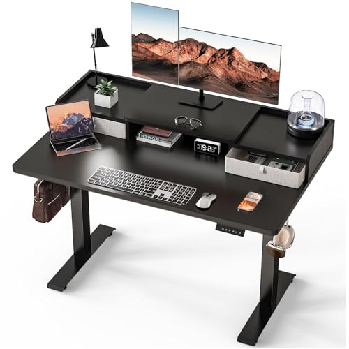 Kingant Standing Desk with Dual Drawers,Electric Height Adjustable 48"x 30" | Built-in USB A&C Charging ports Large Workstation, Heavy-Duty Sit Stand Up Desk For Home Office Daily Work,Black - color: Black, size: 48" x 30"