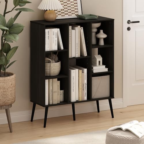 Furinno Claude Mid Century Style Book Shelf, 8-Cube Bookshelf, Cube Storage Organizer Bookcase with Wood Legs, 10.9 x 31.5 x 39.3, for Living Room, Bedroom, Home Office, Espresso - color: Espresso, size: Mid Century, 8-Cube
