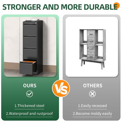 4 Drawer File Cabinet with Lock, Filing Cabinets for Home Office - color: Black, size: 4 Drawer - Vertical