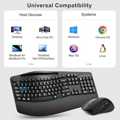 Wireless Keyboard and Mouse Combo, Full Size Ergonomic Wave Keys(Black) - color: Black