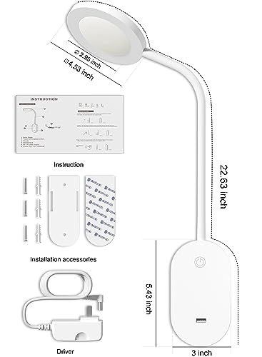 deeloop Wall Mounted Reading Light,Book Lights with USB Output, Reading Lamps for Bed Headboard in 4 Hours Auto-Off, Touch Control Wall Lamp with 5 Dimmable Flexible Head Rotation Bedside Lamps White - color: White
