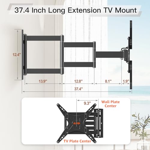 ELIVED Outdoor Long Arm TV Mount for 26-65" TVs, Max VESA 400x400, 77 lbs. | 37.4in long extension, weatherproof full motion bracket, swivel & tilt for patio outdoor televisions - size: Outdoor Arm: 37.4"