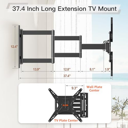 ELIVED Outdoor Long Arm TV Mount for 26-65" TVs, Max VESA 400x400, 77 lbs. | 37.4in long extension, weatherproof full motion bracket, swivel & tilt for patio outdoor televisions - size: Outdoor Arm: 37.4"