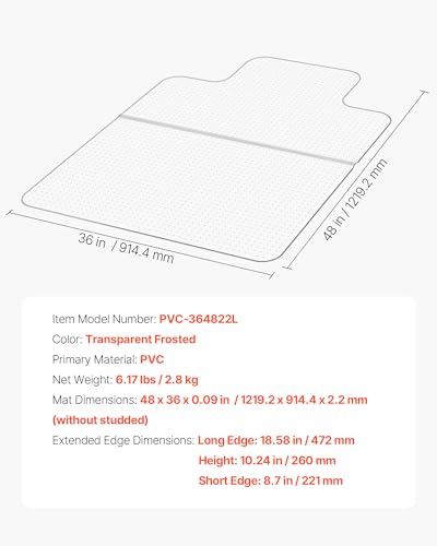 VEVOR Chair Mat with Lip, 36 x 48-inch Office Chair Mat for Low Pile Carpeted Floors, Plastic Floor Protector Rug with Studded, Non-Slip & Easy to Clean, Smooth Glide Under Desk Rug for Home Office