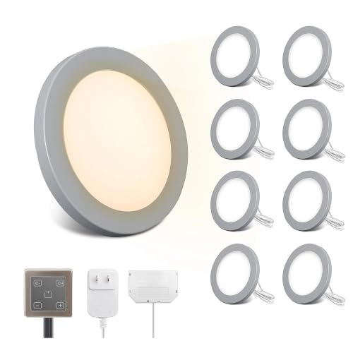 V4light Wired LED Puck Lights, Under Cabinet Lighting Touch Dimmer, 8 Pack - color: Gray, size: 8 Pack
