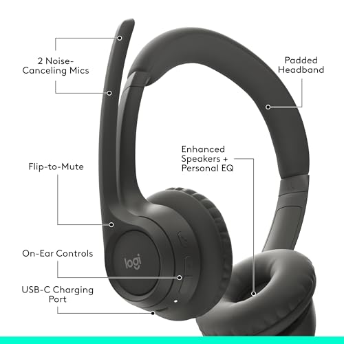 Logitech Zone 300 Wireless Bluetooth Headset with Noise-Canceling Microphone, Compatible with Windows, Mac, Chrome, Linux, iOS, iPadOS, Android – Graphite (Renewed) - color: Graphite