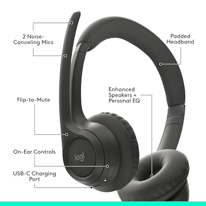Logitech Zone 300 Wireless Bluetooth Headset with Noise-Canceling Microphone, Compatible with Windows, Mac, Chrome, Linux, iOS, iPadOS, Android – Graphite (Renewed) - color: Graphite