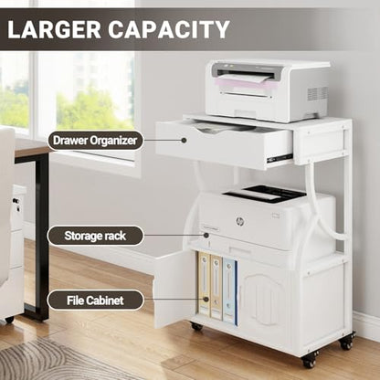 Natwind 3 -Tier Rolling Printer Cabinet with File Storage,23.6"x15.8",White - size: Style A