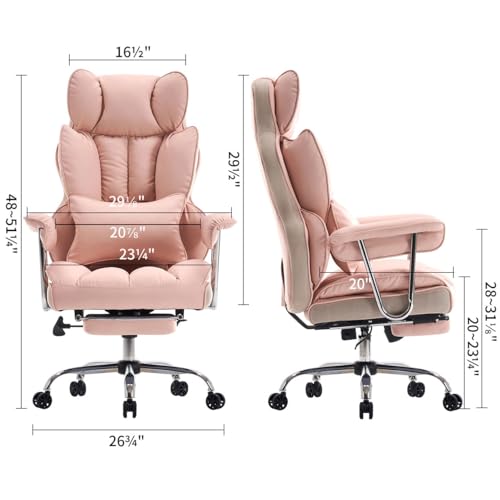 Efomao Big and Tall Office Chair 400LBS - Pink Heavy Duty Executive Office Chair with Footrest, Ergonomic Home Office Desk Chair, Wide Computer Chair for Heavy People | 400lbs support, 135° recline, dual-layer foam cushion, 23.5" seat & footrest. BIFMA -