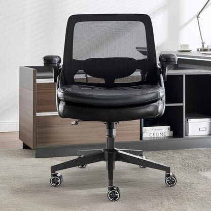 Big and Tall Office Chair, 500lbs Heavy Duty Ergonomic Mesh, Black | Flip-Up Armrests, Plus Size PU Leather Wide Seat, 360° Swivel Computer Executive Task Chair for Home Office, Up to 500LBS Cap - color: Black, size: 1BOX