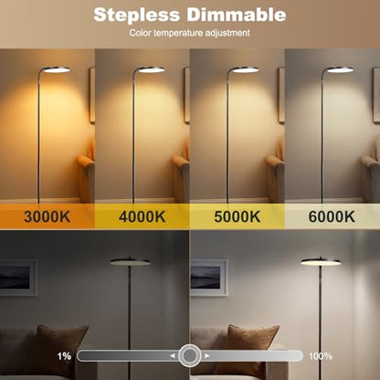 LED Floor Lamp – 36W Super Bright Standing Lamp with Remote & Touch Control, 350° Adjustable Head, Stepless Dimming & Color Temperature (3000K–6000K), Eye-Caring Light for Living Room, Bedroom, Office