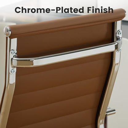 Office Desk Chair Leather, Conference Room Chairs with Wheels, Modern Executive Computer Guest Chairs with Arms. - color: Brown