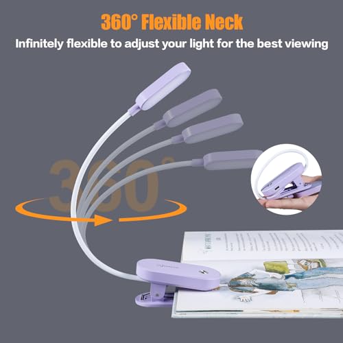VAVOFO Rechargeable Book Light, 14 LEDs Eye Care Clip On Amber Reading Light for Bookworms Reading in Bed with 9 Colors 9 Brightness (Purple) - color: Purple