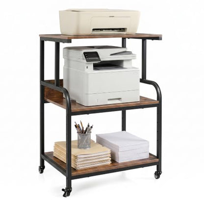 GIANTEX 21.5"x16"x32" Rolling Printer Stand with Adjustable Storage Shelf - color: Rustic Brown, size: 21.5"x16"x32"