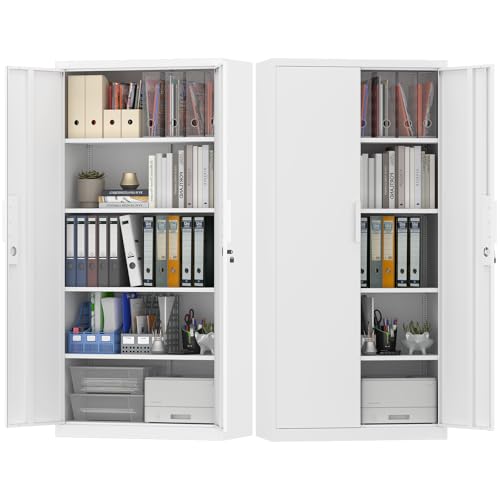 Metal File Cabinet, Office Organizer with Doors and Shelves, 72.05" H White Storage Cabinet for Home Office, School, Heavy Duty Locker for File Supplies - color: 72"h - White