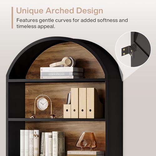 Tribesigns 76.8" Tall Arched 5-Tier Bookcase, Black - color: Black