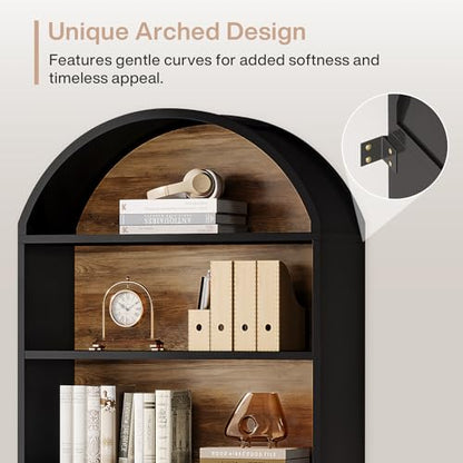 Tribesigns 76.8" Tall Arched 5-Tier Bookcase, Black - color: Black