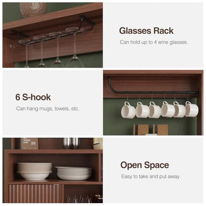 Fluted Buffet Cabinet with Storage, Modern Coffee Bar Cabinet, Walnut - color: Walnut, size: Coffee Bar - 15.6"D x 47.2"W x 49.6"H