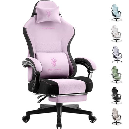 Dowinx Gaming Chair Fabric with Pocket Spring Cushion, High Back Ergonomic Computer Chair with Footrest for Adults, Massage Lumbar Support Swivel Game Chair for Office Gaming 300LBS, Pink - color: Pink