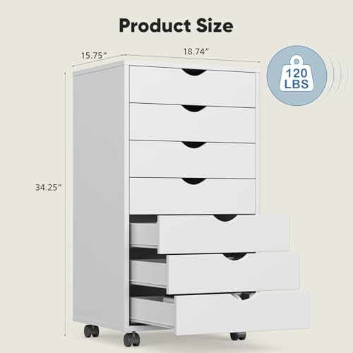 OLIXIS 7-Drawer Rolling File Cabinet, Printer Stand with Office Storage - color: White, size: 7 Drawer