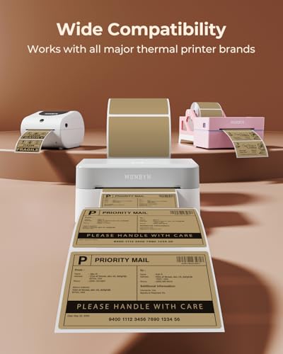 MUNBYN 4x3 Thermal Labels, 500 Sheets/1 Roll, Brown - color: Brown, size: 4x3"