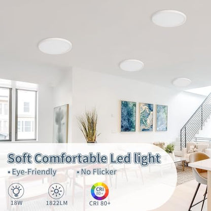 12 Pack 8.6 Inch LED Flush Mount Ceiling Light, ETL,18W, 1822LM, 3000K/3500K/4000K/5000K/6500K CCT Selectable, 0.66in Ultra Thin Round Flat Panel Ceiling Light Fixture for Bedroom, Kitchen(White) - color: White, size: 8.6"-12pack