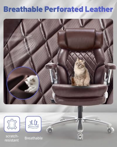 800LBS Big and Tall Office Chair for Heavy People, Heavy Duty Executive Chair with High Back, Extra Wide Seat and Adjustable Lumbar, Large Computer Desk Chair Comfortable for Home Office - color: Brown-1