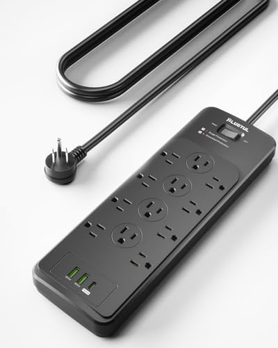 PLUGTUL Surge Protector Power Strip 20FT | Black Surge Protector with 12 Outlets - Spacious Design for Large Plugs, Flat Plug, 4080J, 20W USB C Charging, ETL Listed - size: 20FT