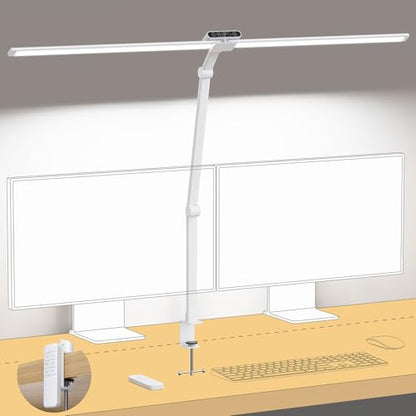 TROND LED Desk Lamp with Clamp, 29.55'' Tall Desk Light with Remote, White | 1500LM Bright Table Lamp, Swing Arm Clip on Light, Eye-Caring, Touch Control Dimmable for Home Office Monitor Reading - color: White