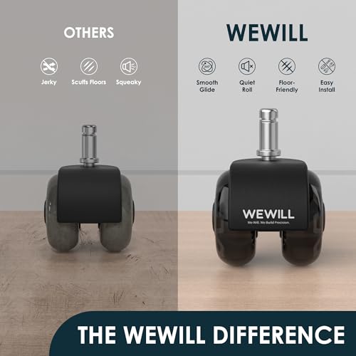 WEWILL Office Chair Wheels, Roller Blade Wheels Office Chairs, Rubber Wheels Replacement Caster, Heavy Duty Wheels for Computer Desk Chair Hardwood Floors Carpet, Set of 5 Black - color: Stain Black