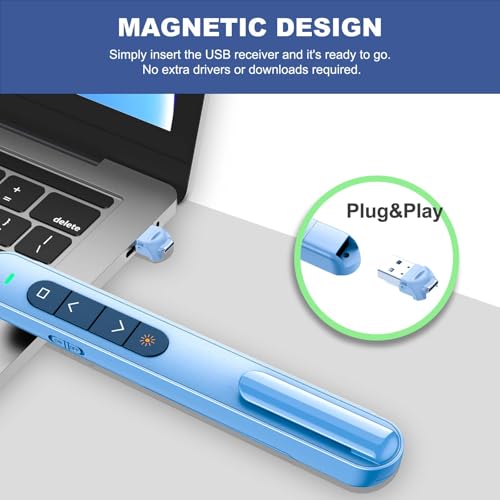 QUI Presentation Clicker with Volume Control, Wireless Presenter Remote | Plug & Play 2.4GHz USB Slide Advancer Compatible with Mac/Windows, Works with PowerPoint, Keynote, and Google Slides - color: Blue, size: L