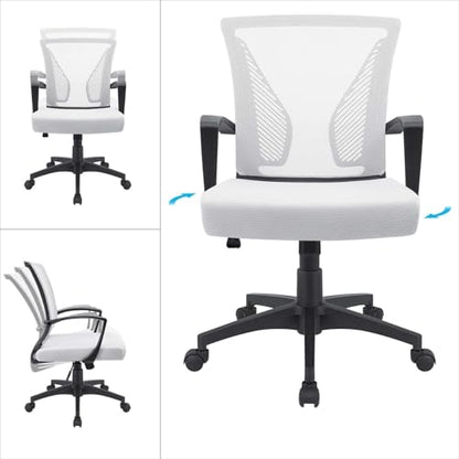 Furmax Office Chair Ergonomic Computer Desk Mesh Chair Mid Back Swivel Lumbar Support with Armrest (2, White) - color: White