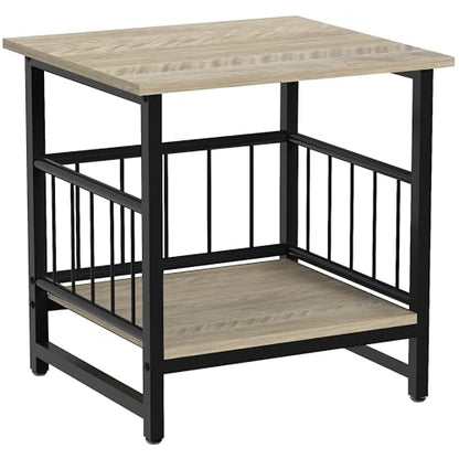 DHMAKER End Table, Industrial Side Table with 2-Tire Storage Shelf, 180LBS Mini Fridge Stand with Adjustable Feet, 18"x18" Wood Night Stand Small Bedside Table for Living Room Bedroom, Grey - color: Grey 1pc 18inch
