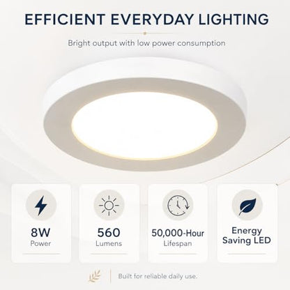 KSANA 5 Inch LED Flush Mount Ceiling Light, 5 CCT Selectable Ultra-Slim Round Flat Panel Light, Triac Dimmable 5%-100%, 8W 560LM Ceiling Light Fixture for Kitchen, Bedroom, Hallway, Office - size: 5 Inch