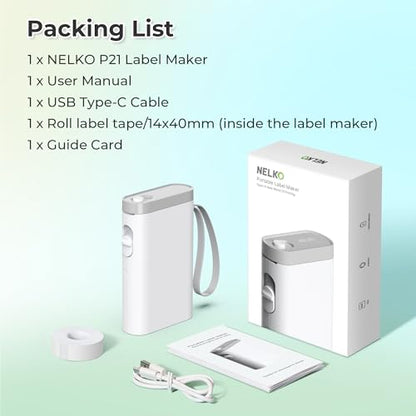 Nelko P21 Label Maker Machine with Tape, Bluetooth Label Printer, White - color: White
