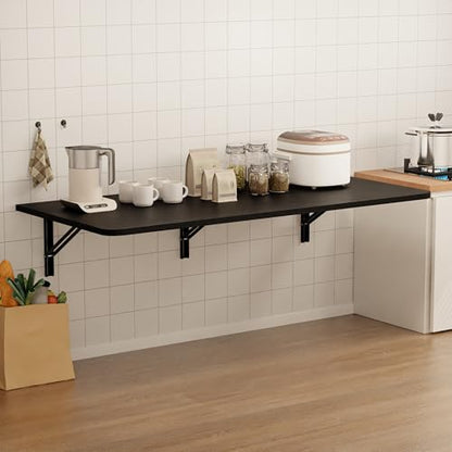 IAE Wall Mounted Folding Desk,Floating Computer Desk for Small Spaces,Black | 55x22in engineered wood desktop with metal brackets, folds flat to save space in home office, apartment and laundry room - color: Black, size: 55"*22"