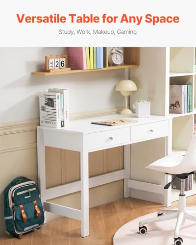 VEVOR Small Desk with Drawers, 39 Inch Wide Computer Desk with Storage, Wooden Table for Home Office, Vanity Desk with Drawers, Study Table for Adults/Students for Drawing, Reading, Writing - size: 39.37"D x 18.90"W x 29.57"H